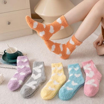 Cirorld 5/6 Pairs Fuzzy Socks for Women and Ladies, Warm Cozy Fluffy Socks Cute Winter Slipper Socks Thick Plush Bed Socks for Casual Home Sleeping
