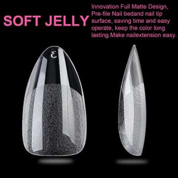 UNA GELLA Short Fake Nails Tips Almond Shape 504PCS Soft Press On Gel x Nail Tips Pre Shaped For Women Home Almond Nail Extension Full Cover, 12 Sizes Acrylic Gelly Tips