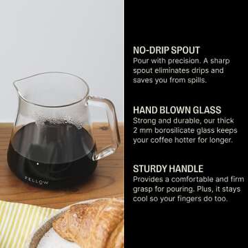 Fellow Mighty Small Glass Carafe - Manual Pour Over Coffee Beaker and Tea Steeper, Borosilicate Glass Decanter, 16.9 oz Clear Container