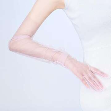 Aniler Women's 27'' Long Tulle Gloves Sheer Wedding Bridal Gloves Elbow Length Opera Party Gloves (Pink)