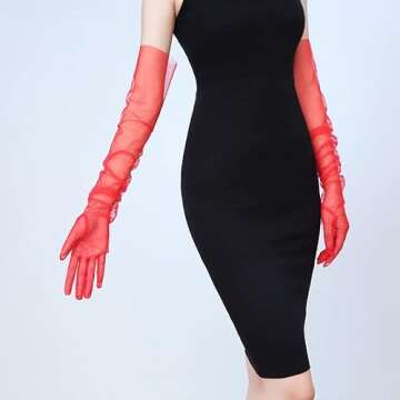 Aniler Women's 27'' Long Tulle Gloves Sheer Wedding Bridal Gloves Elbow Length Opera Party Gloves (Pink)