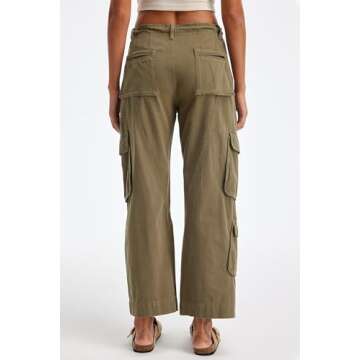 GREAIDEA Cargo Pants for Women Low Rise Drawstring Waist 7 Pockets Hiking Work Wide Leg Pants with Z...