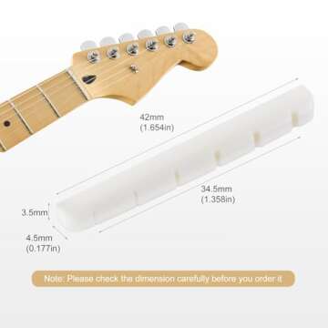2 Pcs 42mm Electric Guitar Bone Nuts for 6 String, Pre-Slotted Flat Bottom Compatible with Strat Tel...
