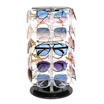 MOOCA Acrylic Rotating Sunglasses, Eyewear Holder Display, Eyewear Collection, Sunglasses Holder, Eyeglass Case, High Capacity Eyewear Organizer, 20 Pairs