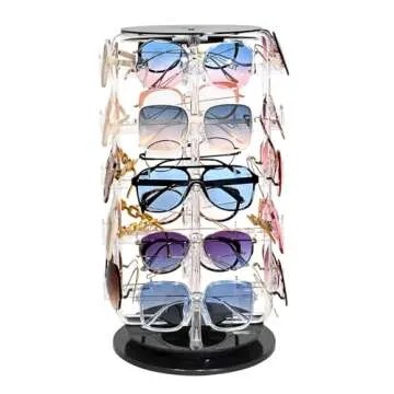 MOOCA Acrylic Rotating Sunglasses, Eyewear Holder Display, Eyewear Collection, Sunglasses Holder, Eyeglass Case, High Capacity Eyewear Organizer, 20 Pairs