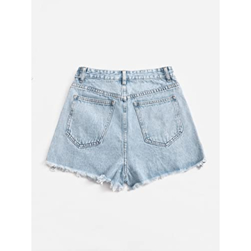 SweatyRocks Women's Casual High Waist Raw Hem Ripped Denim Jean Shorts with Pocket Vintage Light Blue S