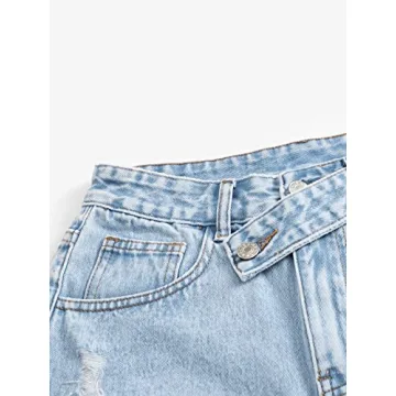 SweatyRocks Women's Casual High Waist Raw Hem Ripped Denim Jean Shorts with Pocket Vintage Light Blue S