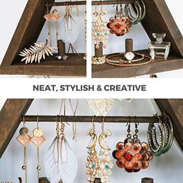 Rustic Triangle Wooden Jewelry Organizer for Stylish Display