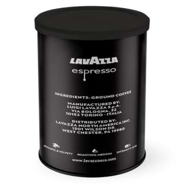 Lavazza Espresso Ground Coffee, Medium Roast, 100% Arabica, 8 oz Tin (Pack of 4)