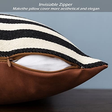 LIGICKY Boho Faux Leather Decorative Pillow Covers 18x18