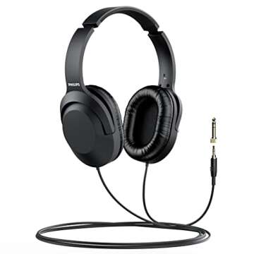 Philips Over Ear Wired Stereo Headphones for Podcasts, Studio Monitoring and Recording Headset for Computer, Keyboard and Guitar with 6.3 mm (1/4") Add On Adapter