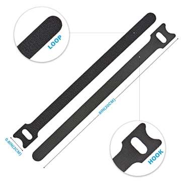 100 PCS Reusable Cable Ties with Hook and Loop, Multi-purpose Adjustable 8 Inch Cable Management Wire Ties Cable Straps for Organizing Home, Office and Data Centers (Black)