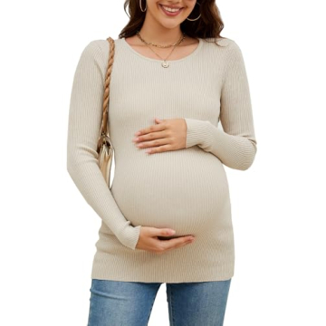WANTROY Maternity Shirts - Cozy Long Sleeve Ribbed Knit Tops for Moms