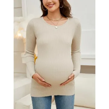 WANTROY Maternity Long Sleeve Ribbed Knit Shirt
