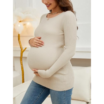 WANTROY Maternity Long Sleeve Ribbed Knit Shirt