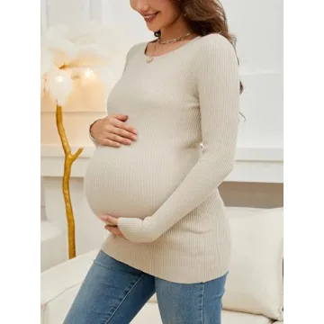 WANTROY Maternity Long Sleeve Ribbed Knit Shirt