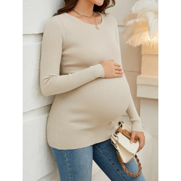 WANTROY Maternity Long Sleeve Ribbed Knit Shirt