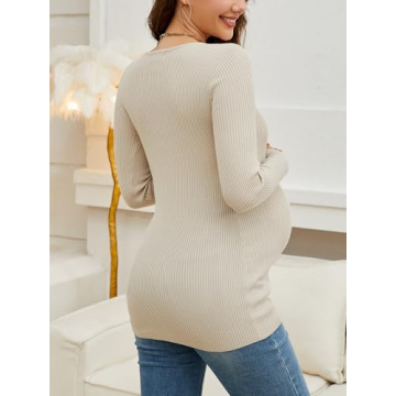 WANTROY Maternity Long Sleeve Ribbed Knit Shirt