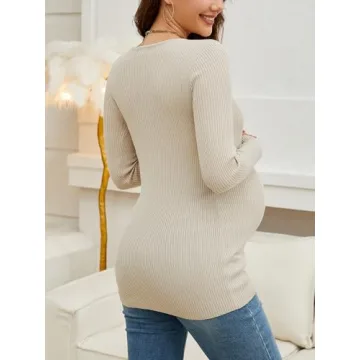 WANTROY Maternity Long Sleeve Ribbed Knit Shirt