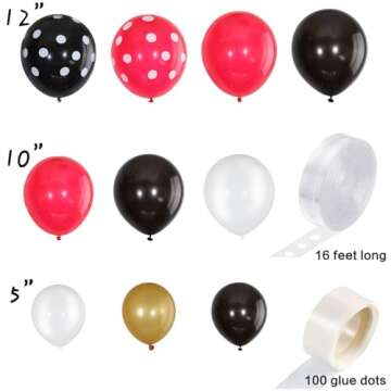 Gejoy 117 Mouse Balloon Garland Arch Kit Black Red White Gold/rose Red Pink Balloon Garland Arch and...