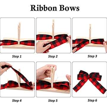 WILLBOND Bow Maker for Ribbon Wreath Wooden Maker Tool with U-Shaped Scissor and Twist Ties for Making Bows DIY Crafts Christmas Party Decorations Hair Corsages(Gold, Silver, Rose, Purple, Blue)