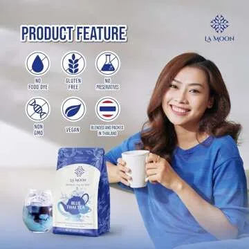 LA MOON TEA Blue Thai Tea Mix - Traditional Loose Leaf from Butterfly Pea Flower and Assam Black for Home-made Iced Tea, Boba & Latte No Food Dye, 7.05 Oz.