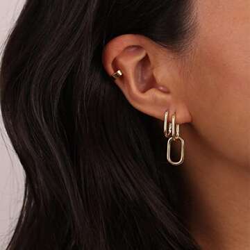 Kyerlyn Gold Earrings for Women Trendy, Dainty 14K Gold Plated Paperclip Square Chain Link Dangle Hoop Earrings Chunky Huggie Hoop Earrings Studs Hypoallergenic Simple Jewelry Gifts