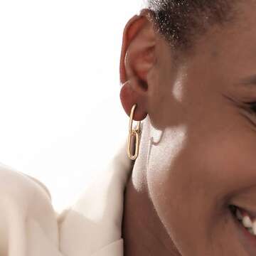 Kyerlyn Gold Earrings for Women Trendy, Dainty 14K Gold Plated Paperclip Square Chain Link Dangle Hoop Earrings Chunky Huggie Hoop Earrings Studs Hypoallergenic Simple Jewelry Gifts