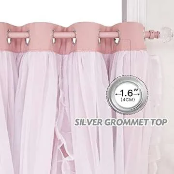 PONY DANCE Girls Curtains for Bedroom Decorative Drapes for Kids Double Layer Curtain Ruffle Sheer Overlay Room Darkening Pretty Chic Princess, 52x84 inch, Blush Pink, 2 PCs