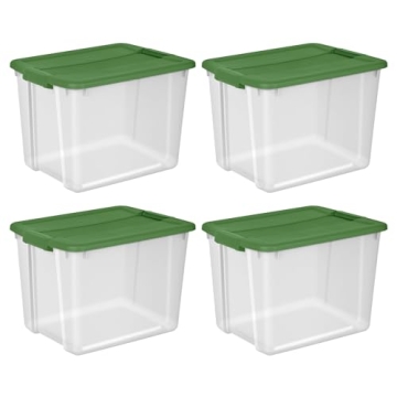 Sterilite 12 Gal Stackable Storage Bins - 4-Pack with Green Lids