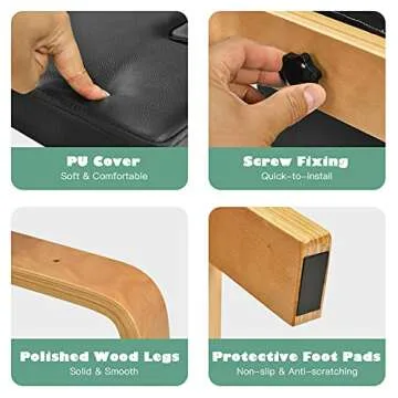 Giantex Yoga Headstand Bench, Upside Down Chair for Balance Training, Body Shaping & Core Strength Building, Inversion Stool w/Solid Wood Frame & Detachable PU Pads, Black