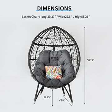 Temminkii Outdoor Patio Wicker Egg Chair Oversived Indoor Basket Rattan Chair with Stand,4''Cushion ...
