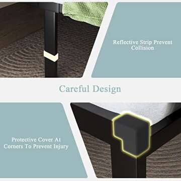 Feonase Queen Size Metal Bed Frame with Fabric Button Tufted Headboard, Platform Bed Frame with Heavy Duty Metal Slats, 12" Storage Space, Noise Free, No Box Spring Needed, Dark Grey