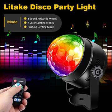 Litake Party Lights,Strobe Lights for Parties,Sound Activated Disco Ball Lights with Remote,RGB 7 Co...