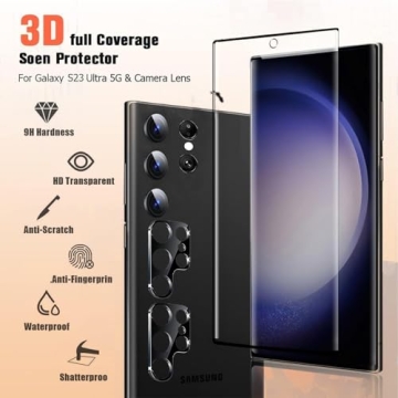 [2+2 Pack] for Samsung Galaxy S23 Ultra 5G Screen Protector Tempered Glass Camera Lens Protector,Touch Sensitive,Fingerprint Support,9H Hardenss