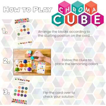 Project Genius: Chroma Cube, A Colorful Logic Puzzle, 12 Colorful Wood Blocks, 25 Brainteaser Cards, Puzzle, Great Gift, 1 Player Game Logic