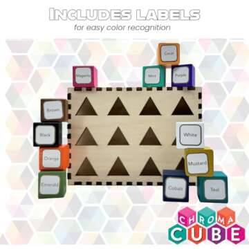 Project Genius: Chroma Cube, A Colorful Logic Puzzle, 12 Colorful Wood Blocks, 25 Brainteaser Cards, Puzzle, Great Gift, 1 Player Game Logic