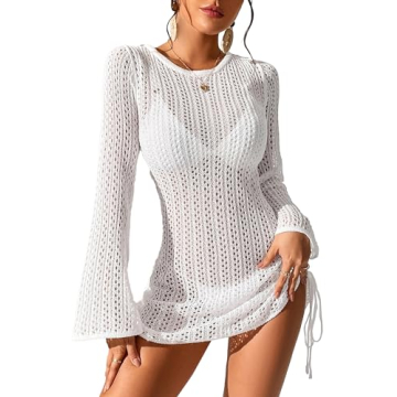 Fayenne Womens Crochet Swim Cover Up with Bell Sleeves