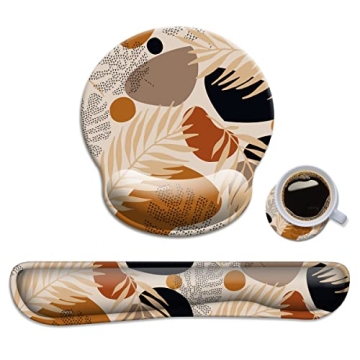 Keyboard Wrist Rest and Mouse Wrist Rest Pad + Coaster,Made of Memory Foam,Ergonomic Support,Easy Ty...