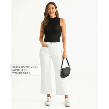 GRAPENT White Wide Leg Pants for Women White Jeans Women Straight Leg White Straight Leg Jeans for Women White Wide Leg Pants White Wide Leg Jeans for Women Color Off White Size S Small Size 4 Size 6