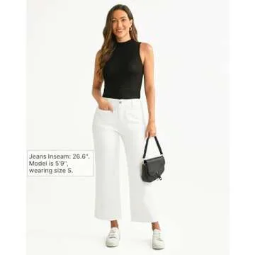GRAPENT White Wide Leg Pants for Women White Jeans Women Straight Leg White Straight Leg Jeans for Women White Wide Leg Pants White Wide Leg Jeans for Women Color Off White Size S Small Size 4 Size 6