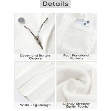 GRAPENT White Wide Leg Pants for Women White Jeans Women Straight Leg White Straight Leg Jeans for Women White Wide Leg Pants White Wide Leg Jeans for Women Color Off White Size S Small Size 4 Size 6