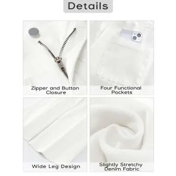 GRAPENT White Wide Leg Pants for Women White Jeans Women Straight Leg White Straight Leg Jeans for Women White Wide Leg Pants White Wide Leg Jeans for Women Color Off White Size S Small Size 4 Size 6