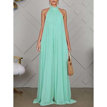 Ekaliy Women’s Sexy Summer Jumpsuit Halter Neck Sleeveless Chiffon Wide Leg Long Pant Jumpsuit Rom...
