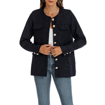Women's Tweed Blazer Jackets Crewneck Button Down Business Jackets Casual Elegant Work Office Jacket...