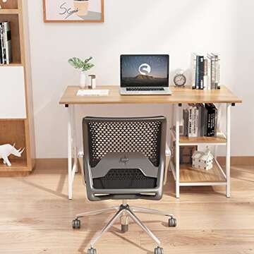Trestle Desk with 2 Shelves, Soges 47 inches Reversible Storage Desk, Home Office Computer Desk Workstation, Wooden School Desks for Teachers Students, Middle Shelf Removable for CPU Storage