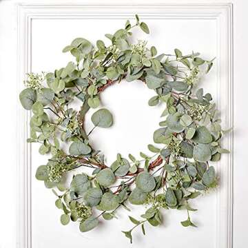 VGIA Green Leaf Eucalyptus Wreath for Festival Celebration Front Door/Wall/Fireplace Laurel/Eucalyptus Hanger Home Relaxed Decor