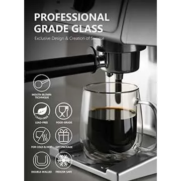 Sweese 418.101 Glass Coffee Mugs, 12 oz Double Wall Glass Coffee Cups, Insulated Latte Mugs - Set of 2