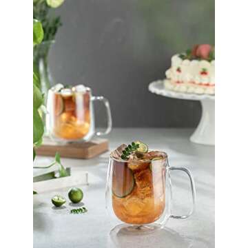Sweese 418.101 Glass Coffee Mugs, 12 oz Double Wall Glass Coffee Cups, Insulated Latte Mugs - Set of 2
