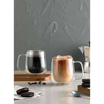 Sweese 418.101 Glass Coffee Mugs, 12 oz Double Wall Glass Coffee Cups, Insulated Latte Mugs - Set of 2